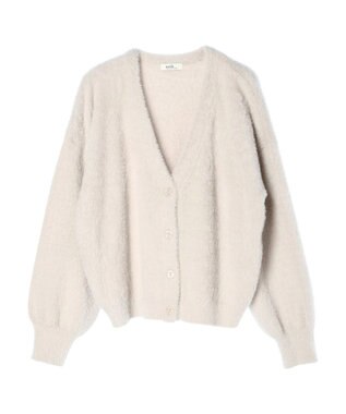 earth music&ecology ミニシャギーＶネックカーディガン Gray Beige