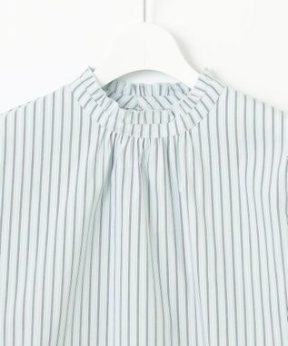 J.PRESS LADIES 【洗える】BEZ VEGA ストライプ フリルネック ブラウス スカイブルー系1