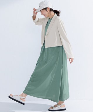 23区 L 【Oggi8月号掲載/接触冷感/洗える】ツイストコットンプレーティング スリーブレスワンピース モスグリーン系