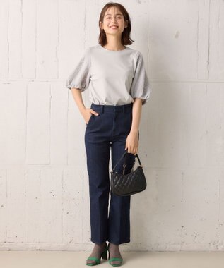 組曲 【洗える】レリーフスリーブジャージー カットソー ブルーグレー系