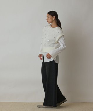 GRACE CONTINENTAL チュール刺繍ニットトップ ホワイト