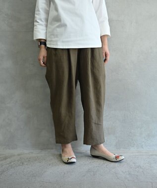 muuc 〈高品質ベルギーリネン100%〉〈遠州織物の工場で作られた上質な生地〉〈通年着られる〉キャンバス生地のイージーパンツ カーキ