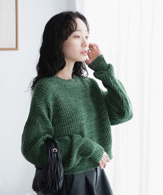 WEGO ミックスカーラーショートニット グリーン