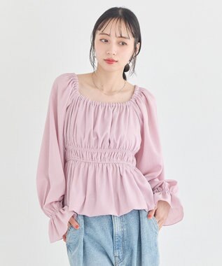 earth music&ecology バルーンヘムブラウス Pink