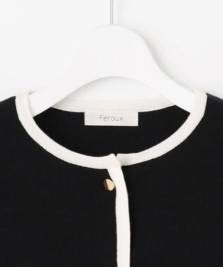 Feroux バイカラーリボンニット カーディガン ブラック系