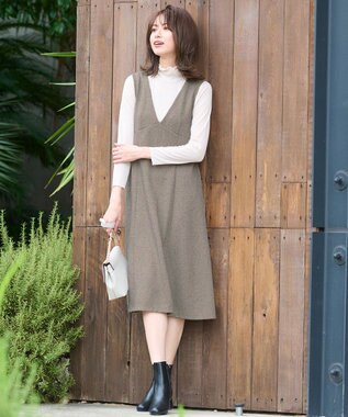 ANY SIS 【洗える】カットツイード ジャンパースカート ベージュ