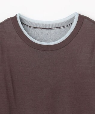 ANY カラーレイヤードニットTシャツ モカ×ブルー