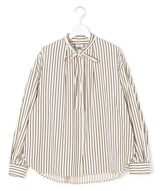 J.PRESS YORK STREET 【WOMEN】ワンウォッシュタイプライター リボンタイバンドカラー ブラウス ブラック系1