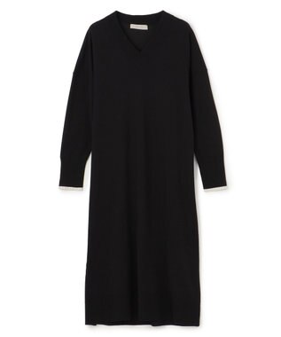 UNFILO L 【Lサイズ・WEB限定】マイビューティニット  Vネックワンピース ブラック