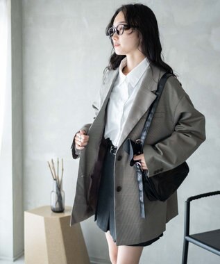 WEGO ボクシーテーラードジャケット ベージュチェック1