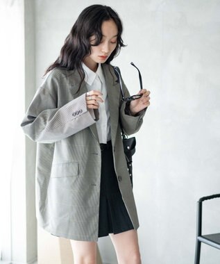 WEGO ボクシーテーラードジャケット ベージュチェック1