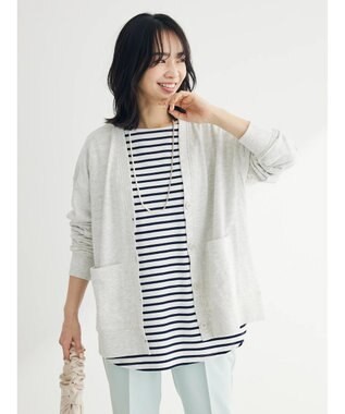 Green Parks ミニ裏毛Ｖネックカーディガン Gray Mixture