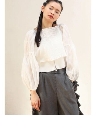 Green Parks ■ＥＳＣＡＲ　２ｗａｙ　シアーギンガムプルオーバー Off White