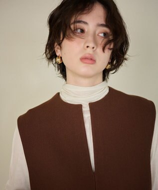 #Newans 【洗える】スリットネックフレアベスト ブラウン