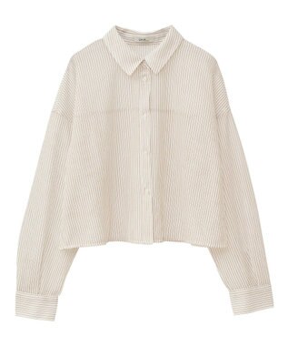 earth music&ecology メッシュストライプショートシャツ Beige