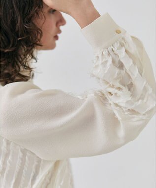 BEIGE， 【洗える】BANKSIA / ニットコンビカットジャカードブラウス Meringue