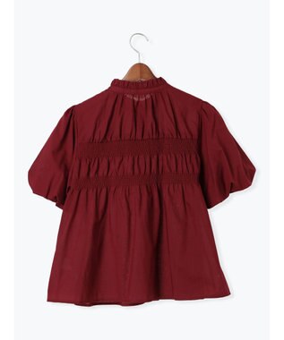 Te chichi スタンドフリル5分袖シャーリングブラウス ボルドー