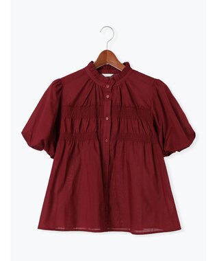 Te chichi スタンドフリル5分袖シャーリングブラウス ボルドー