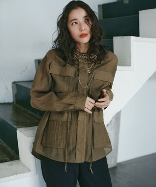 23区 【Oggi掲載/見上愛さん着用】リネンミックスシアースラブ ミリタリー シャツジャケット カーキ系