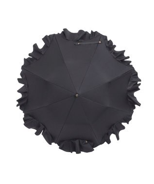 MOONBAT 【1級遮光/遮熱/UV】LANVIN en Bleu (ランバン オン ブルー)晴雨兼用日傘 ラッフルフリル 無地 チャーム付き 折りたたみ傘 楽折 ブラック