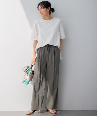 23区 【洗える】リネンレーヨンストレッチ ドロスト パンツ カーキ系