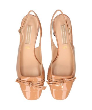 INTER-CHAUSSURES 【INTER-CHAUSSURES】スクエアトウチャンキーヒールバックバンド ダークベージュエナメル