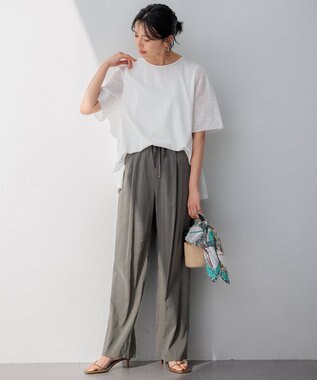 23区 【洗える】リネンレーヨンストレッチ ドロスト パンツ カーキ系