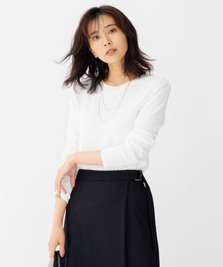 23区 L 【洗える】オーガニックコットンリブ クルーネック カットソー ホワイト系