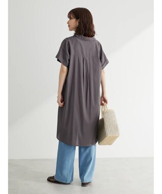 Green Parks ミディ丈半袖シャツワンピース Charcoal Gray