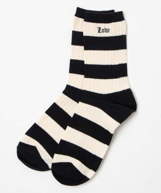WEGO ロゴ刺繍ボーダークルーソックス ブラック
