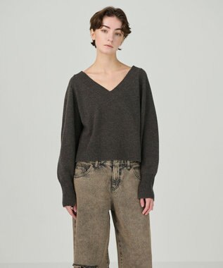 GRACE CONTINENTAL Ｖネックラムニットトップ ブラウン