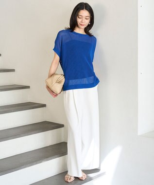 UNFILO L メッシュ ハーフスリーブ ニット ブルー