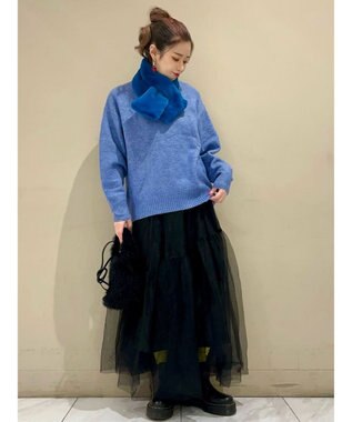 Green Parks ｆｕｗａっとメランジ前後差ニットプルオーバー Blue