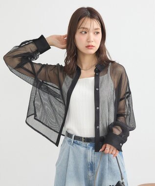 earth music&ecology メッシュストライプショートシャツ Sax