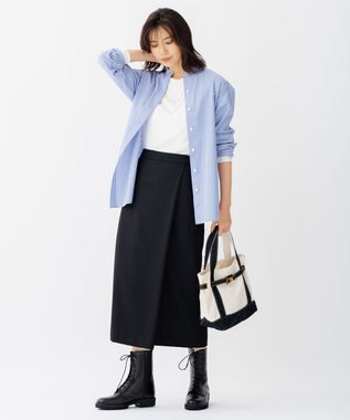 23区 L 【洗える】オーガニックコットンリブ クルーネック カットソー ホワイト系