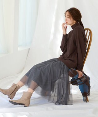 ANY 【洗濯機可】ミニ裏毛モックネックプルオーバー ブラウン