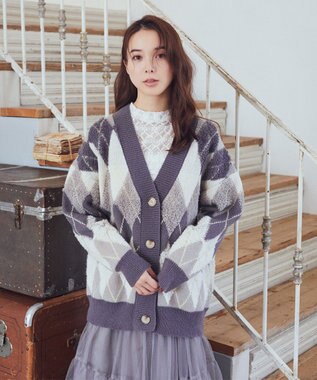 earth music&ecology ループ編みアーガイルカーディガン