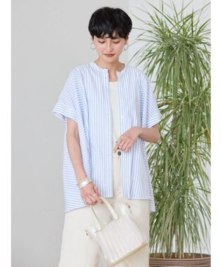 AMERICAN HOLIC 接触冷感フレンチスリーブ切り替えフレアブラウス Stripe Ivory