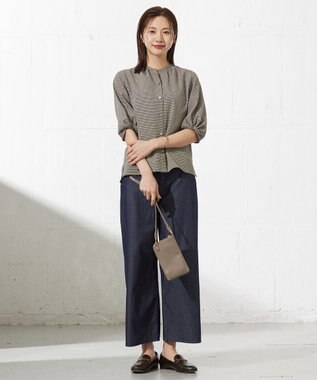 J.PRESS LADIES 【洗える】バイカラーギンガム&ストライプ ブラウス ブラック系3