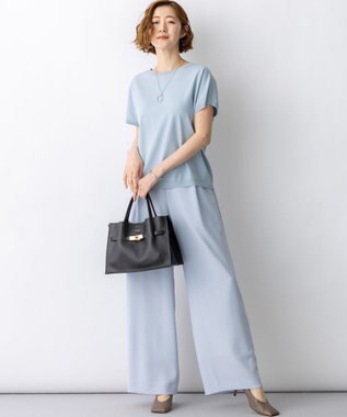 23区 【先行予約】レーヨンポリエステルストレッチ プルオーバー ニット スカイブルー系