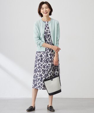 J.PRESS LADIES 【洗える】スパンフラワープリント  ワンピース オフ×ネイビー系