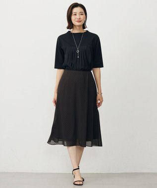 J.PRESS LADIES 【洗える】ドットフロッキープリント フレア スカート ブラウンベース系