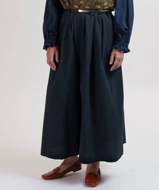 muuc 〈綿100%〉〈涼しいワッシャー生地〉〈裾タック入り〉ワイドパンツ ブラック