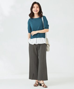 ANY SIS 【洗える】シャツテール ニットＴシャツ ダークグリーン