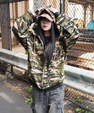 WEGO 【ユニセックス着用ITEM/MLサイズ展開】カモフラグラフィックZIPパーカー 柄1