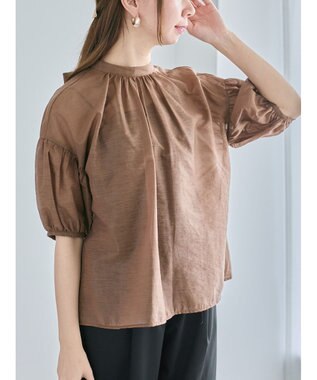 Te chichi レザーライクバックリボンブラウス ブラウン