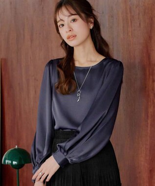 Tiaclasse L 【洗える】ボリュームスリーブブラウス パープルグレー