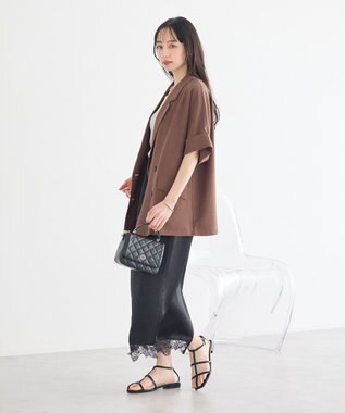 earth music&ecology 【セットアップ対応】リネンライクダブルジャケット Brown