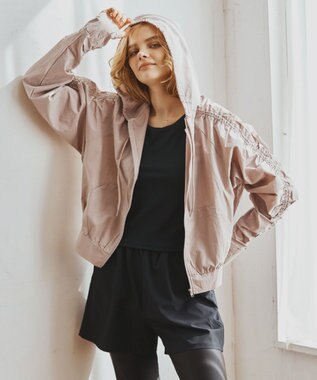 San-ai Resort（三愛水着楽園） WEB限定商品ショートラッシュパーカー付きリブタンキニ水着+レギンス付き5点セット【Beach Queen（ビーチクイーン）】 ピンクベージュ