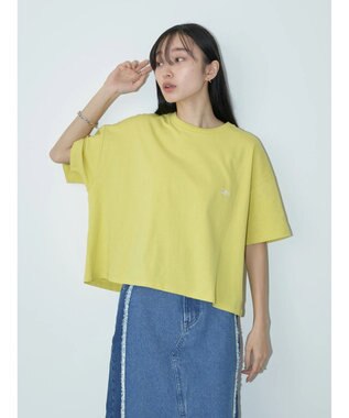 earth music&ecology Ｌｅｅ×ｅ．ｍ．ａ．ｅ　ＢＡＣＫ　ＰＲＩＮＴ　ＴＥＥ Lime Green